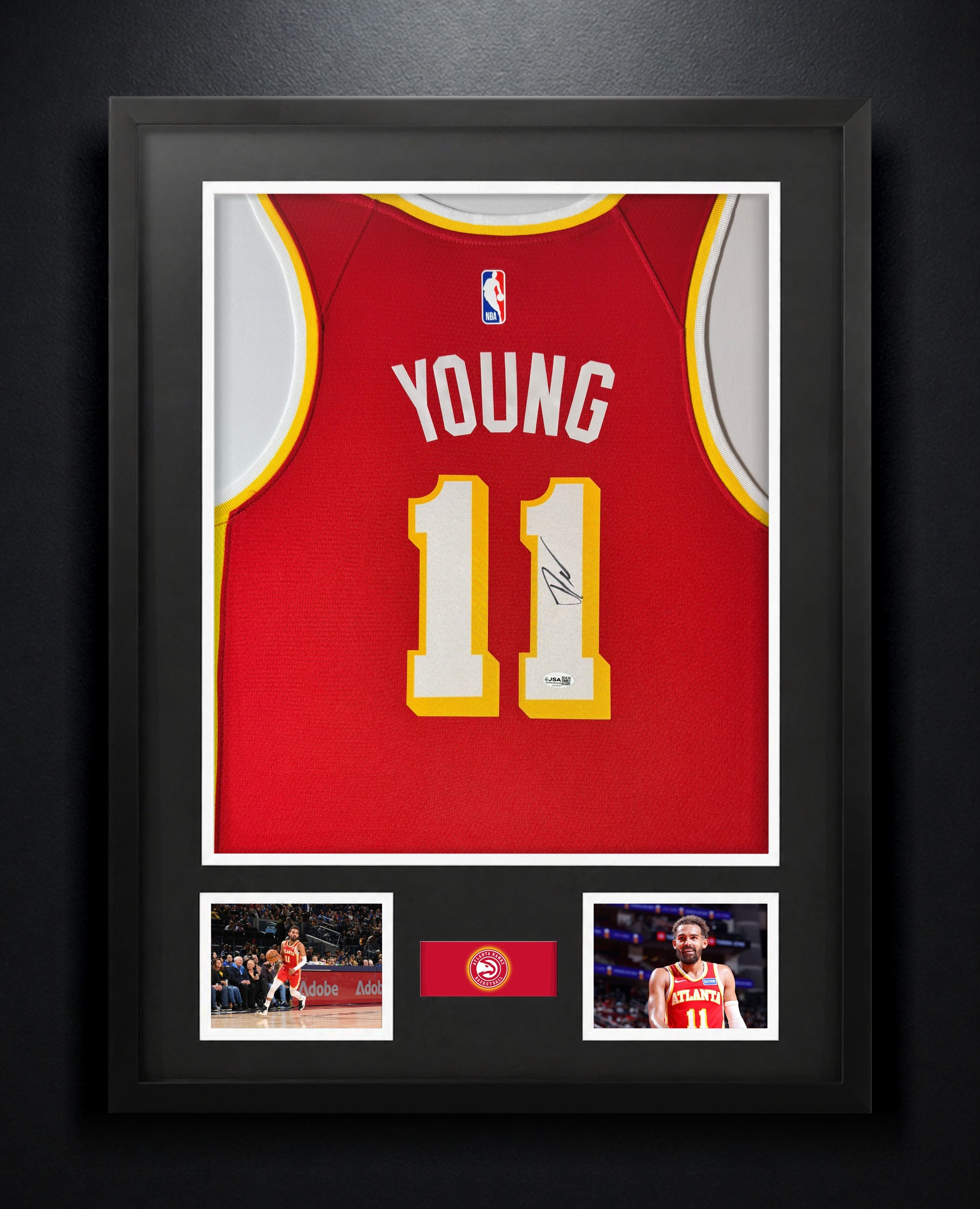 Trae Young Signed Atlanta Hawks Nike Jersey Framed JSA COA - Photo of frame