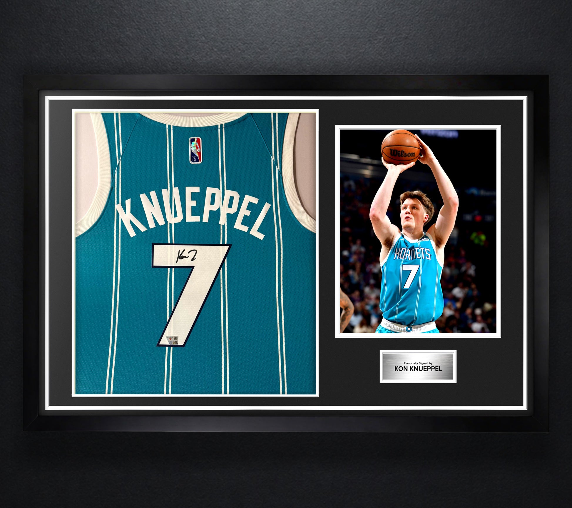Kon Knueppel Signed Charlotte Hornets Nike Jersey Framed Fanatics COA - Photo of frame