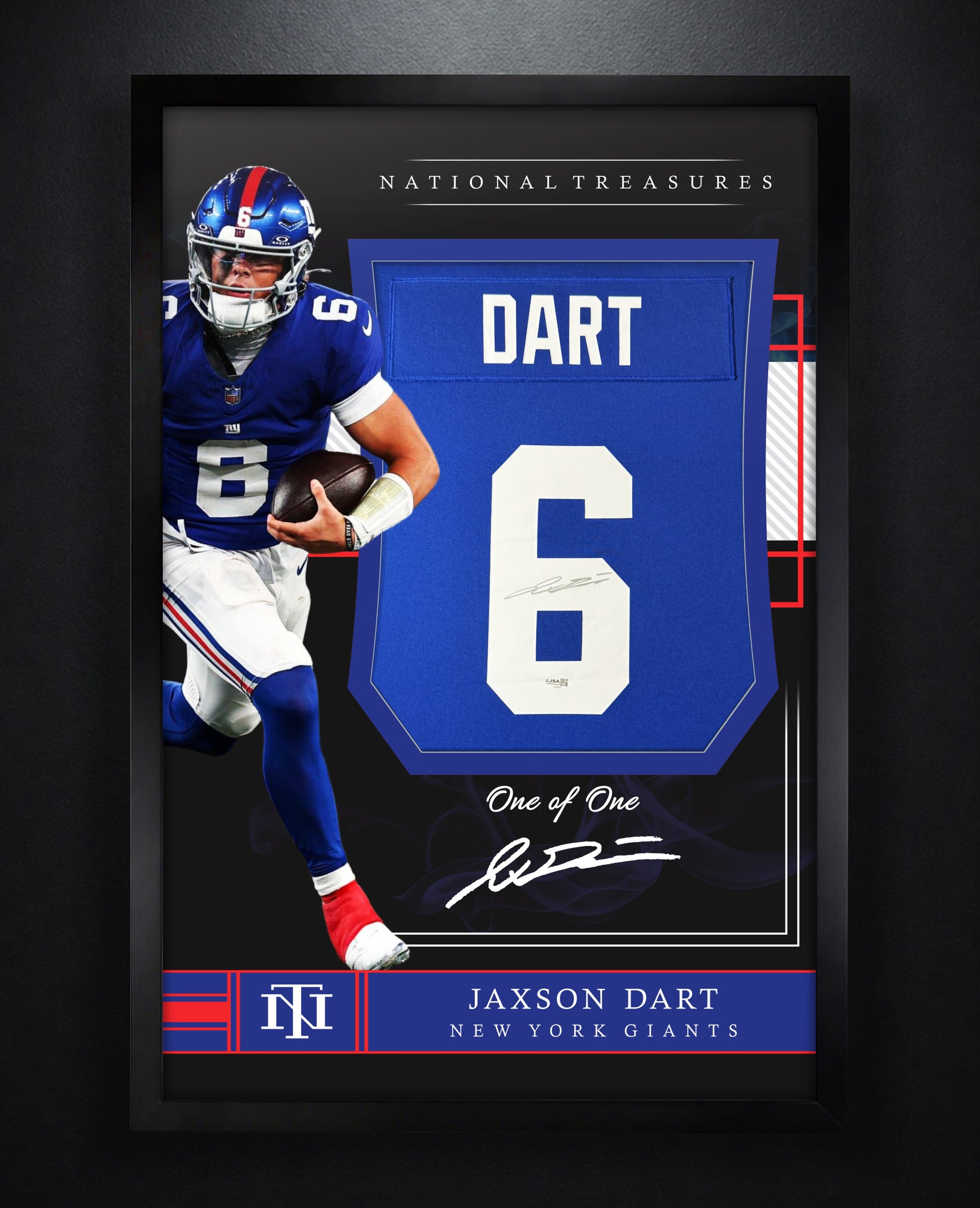 Jaxson Dart Signed New York Giants Nike Jersey Framed JSA COA - Photo of frame