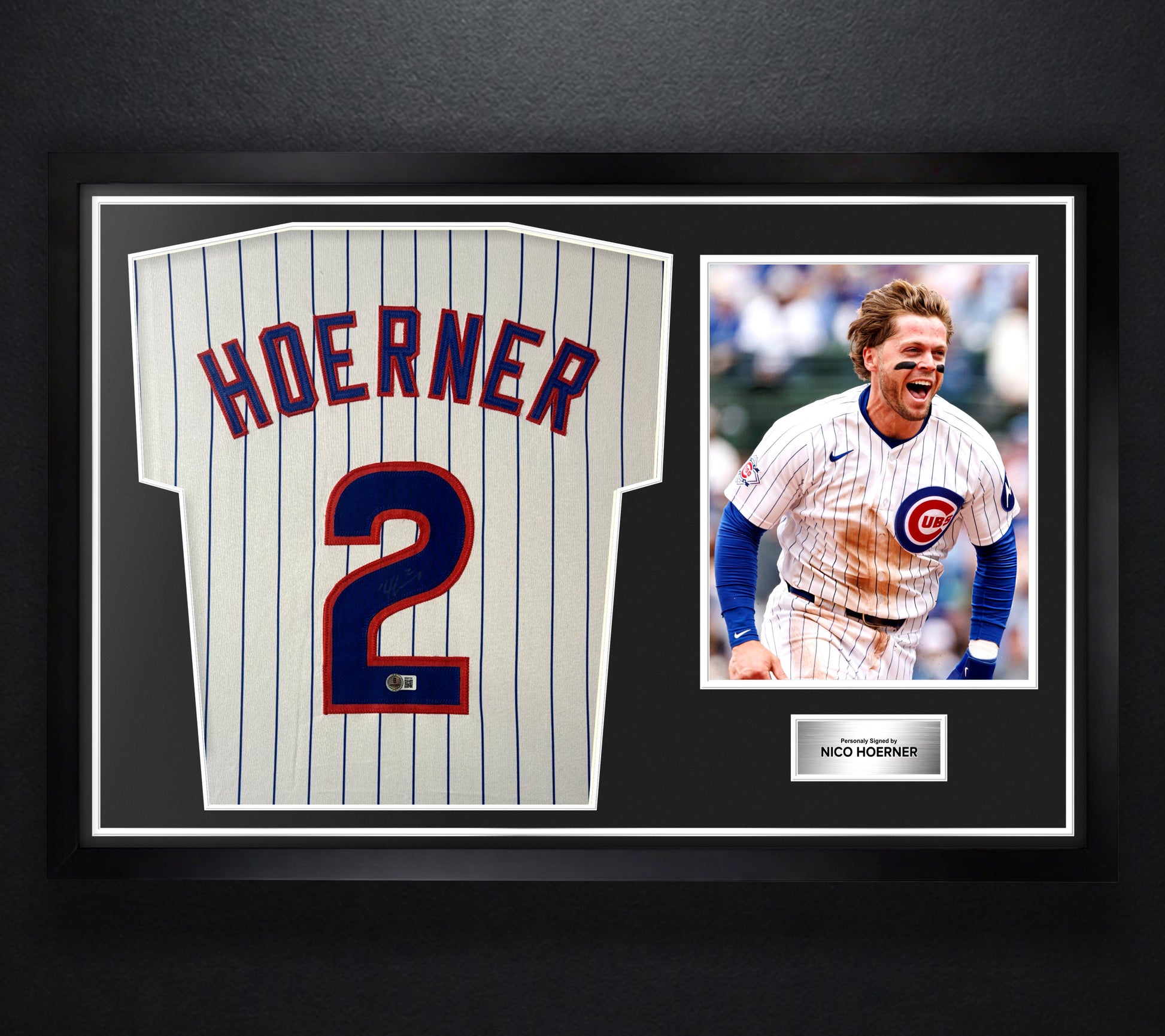 Nico Hoerner Signed Chicago Cubs Jersey Framed Beckett COA - Photo of frame