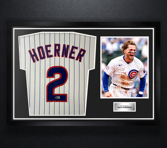 Nico Hoerner Signed Chicago Cubs Jersey Framed Beckett COA - Photo of frame