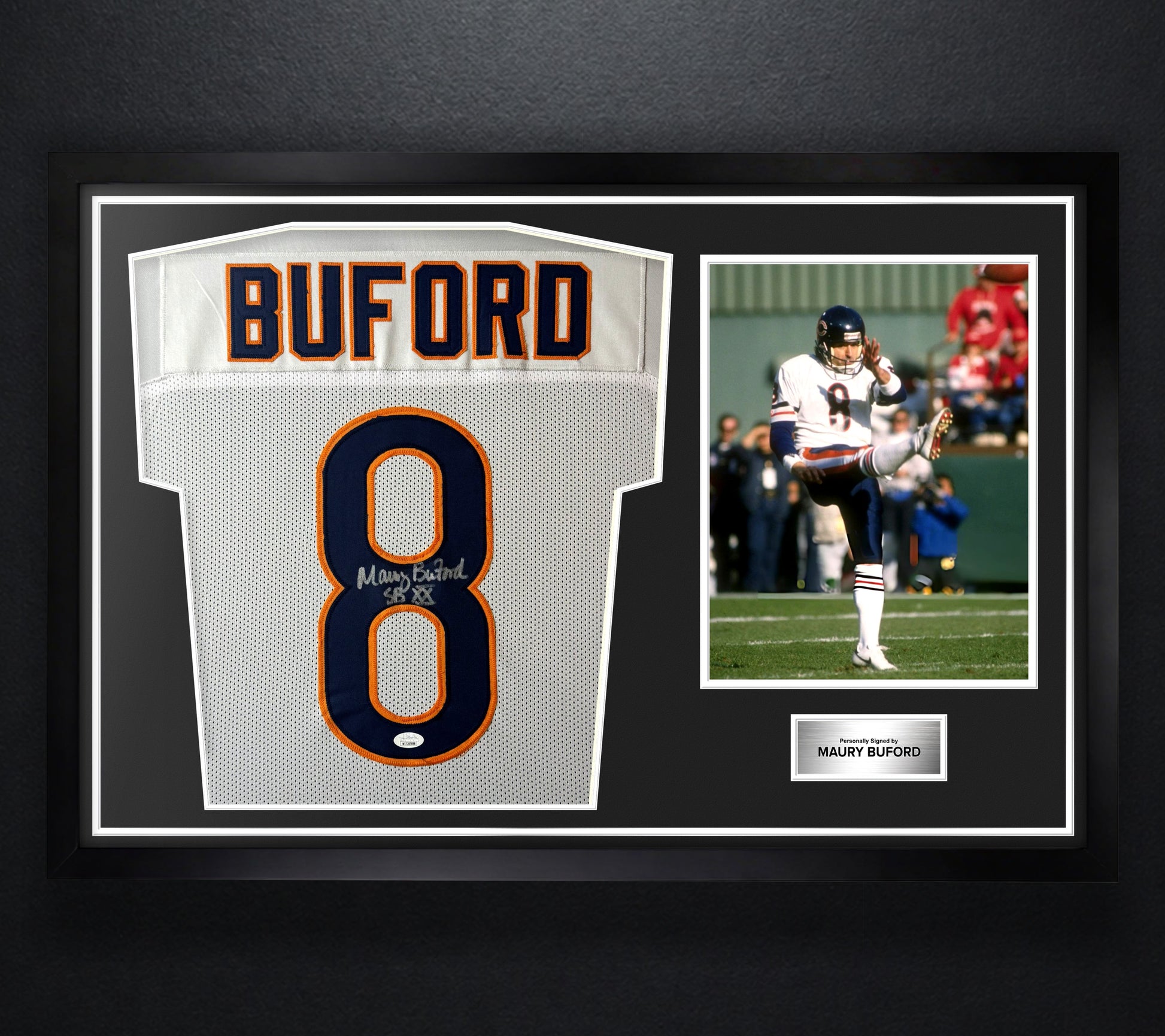 Maury Buford Signed Chicago Bears Jersey Framed JSA COA - Photo of frame