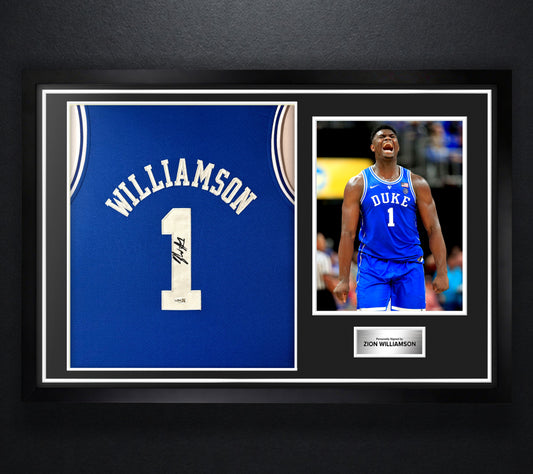 Zion Williamson Signed Duke Blue Devils Nike Jersey Framed JSA COA - Photo of frame
