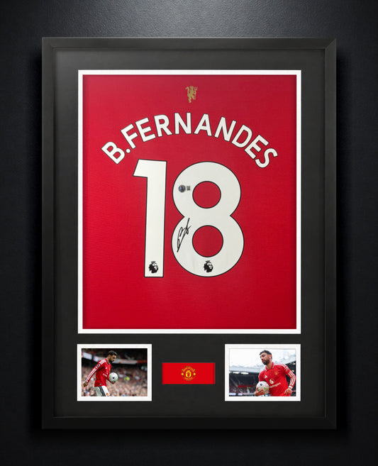 Bruno Fernandes Signed Manchester United Adidas Jersey Framed Beckett COA - Photo of frame