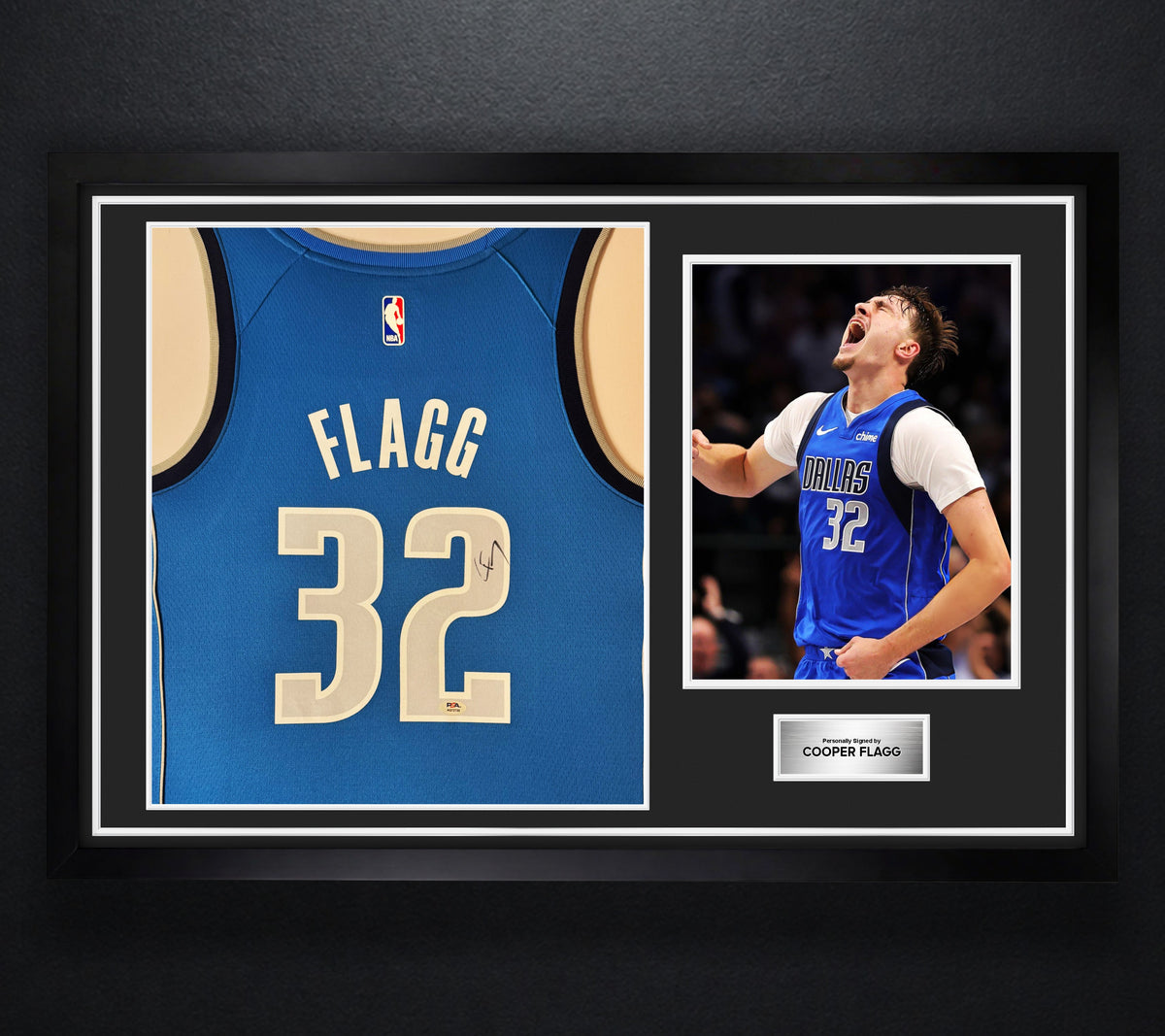 Cooper Flagg Signed Dallas Mavericks Nike Jersey Framed PSA COA - Photo of frame