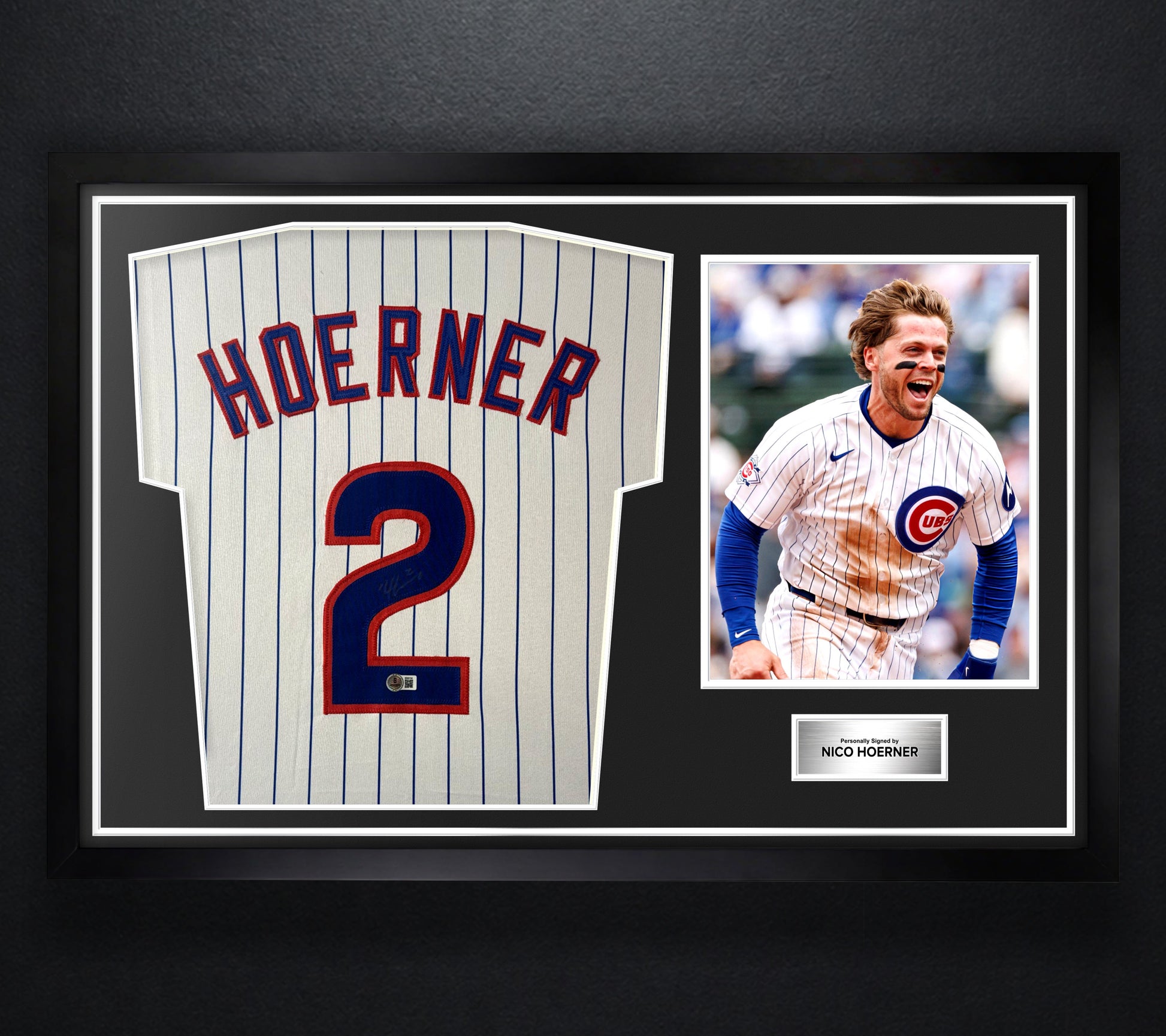Nico Hoerner Signed Chicago Cubs Jersey Framed Beckett COA - Photo of frame