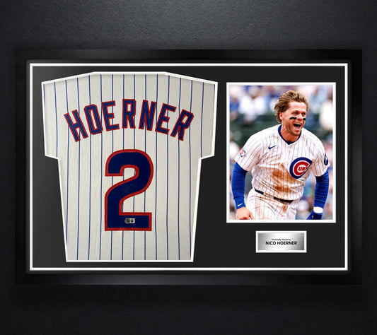Nico Hoerner Signed Chicago Cubs Jersey Framed Beckett COA - Photo of frame