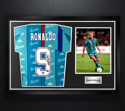 Ronaldo Nazario Signed FC Barcelona Kappa Jersey Framed Beckett COA - Photo of frame