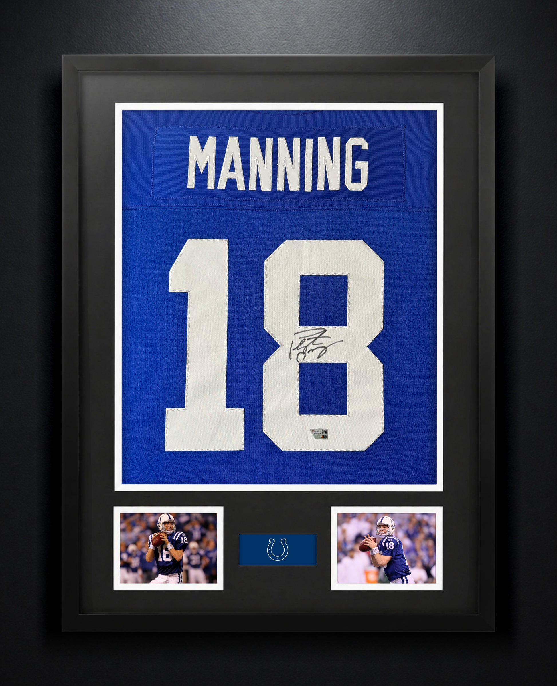 Peyton Manning Signed Indianapolis Colts Mitchell & Ness Jersey Framed Fanatics COA - Photo of frame