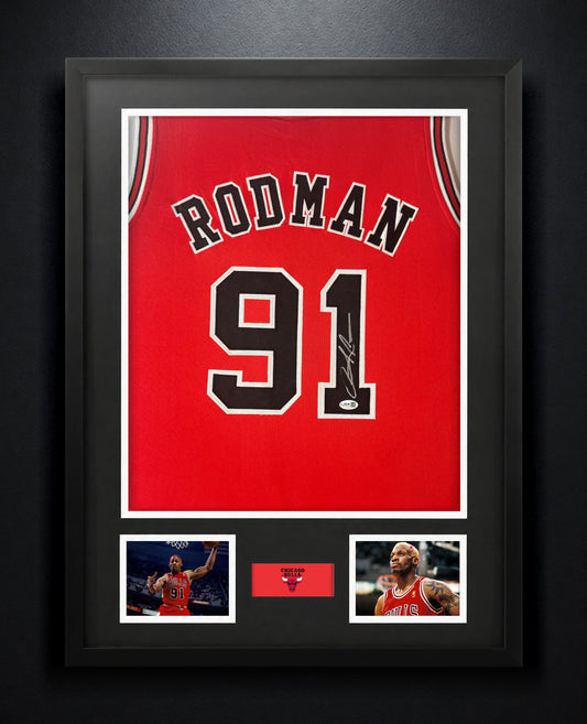 Dennis Rodman Signed Chicago Bulls Jersey Framed JSA COA $1 - Photo of frame