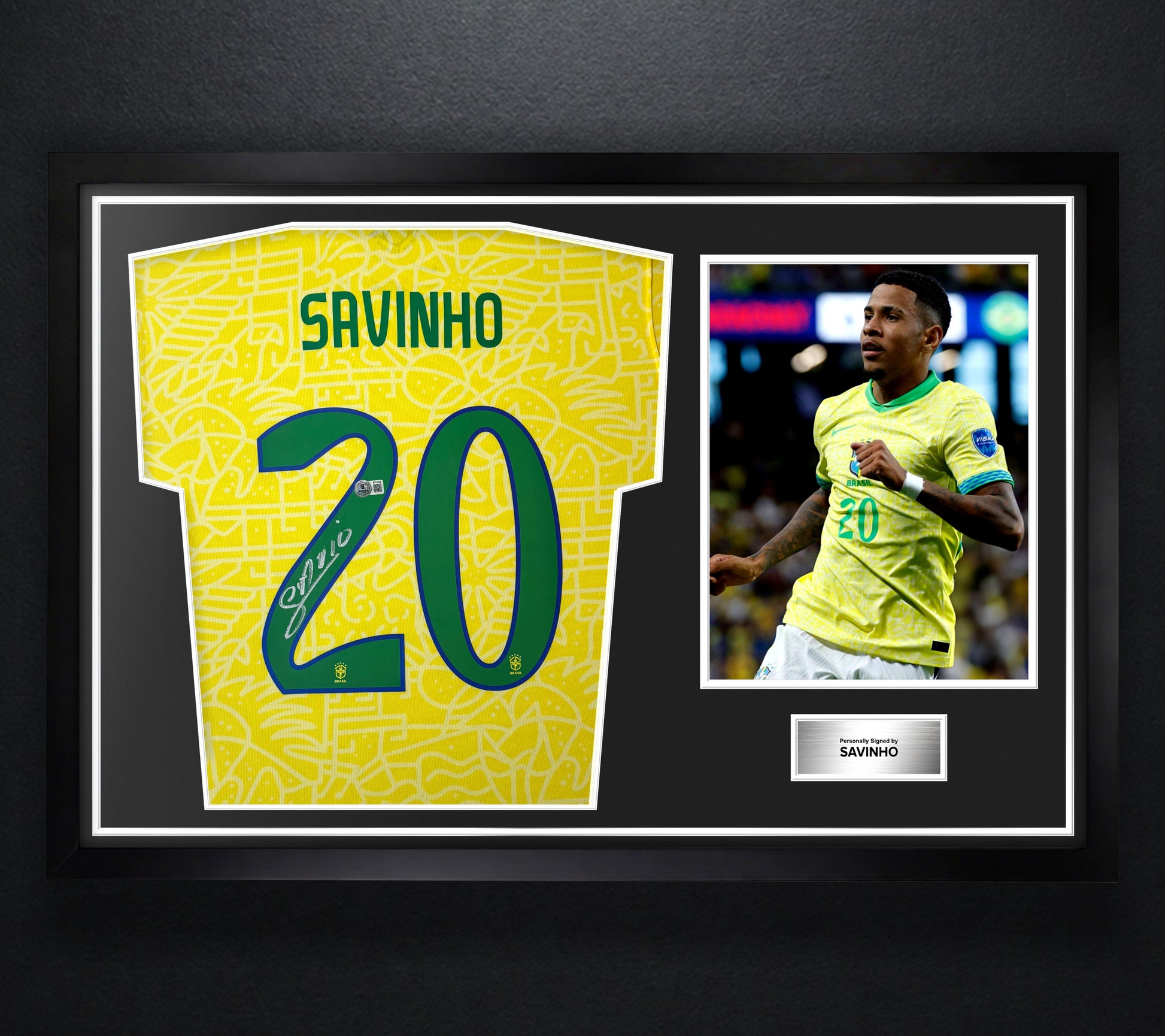 Savinho Signed Brazil Nike Jersey Framed Beckett COA - Photo of frame
