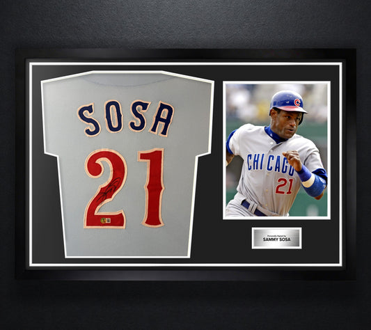 Sammy Sosa Signed Chicago Cubs Jersey Framed Beckett COA - Photo of frame