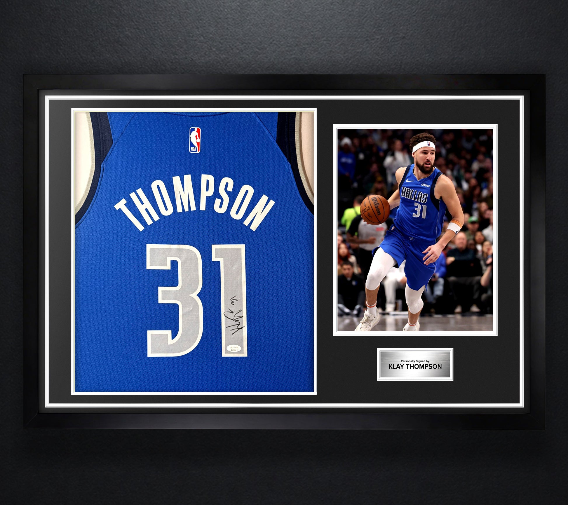 Klay Thompson Signed Dallas Mavericks Nike Jersey Framed JSA COA - Photo of frame