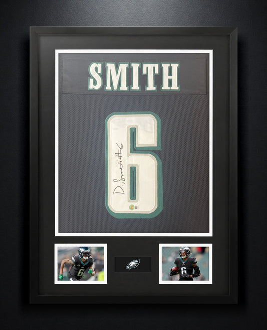 DeVonta Smith Signed Philadelphia Eagles Jersey Framed Beckett COA - Photo of frame