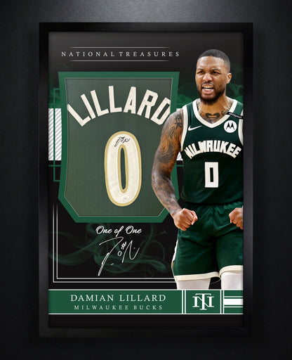 Damian Lillard Signed Milwaukee Bucks Jersey Framed JSA COA - Close up of Number