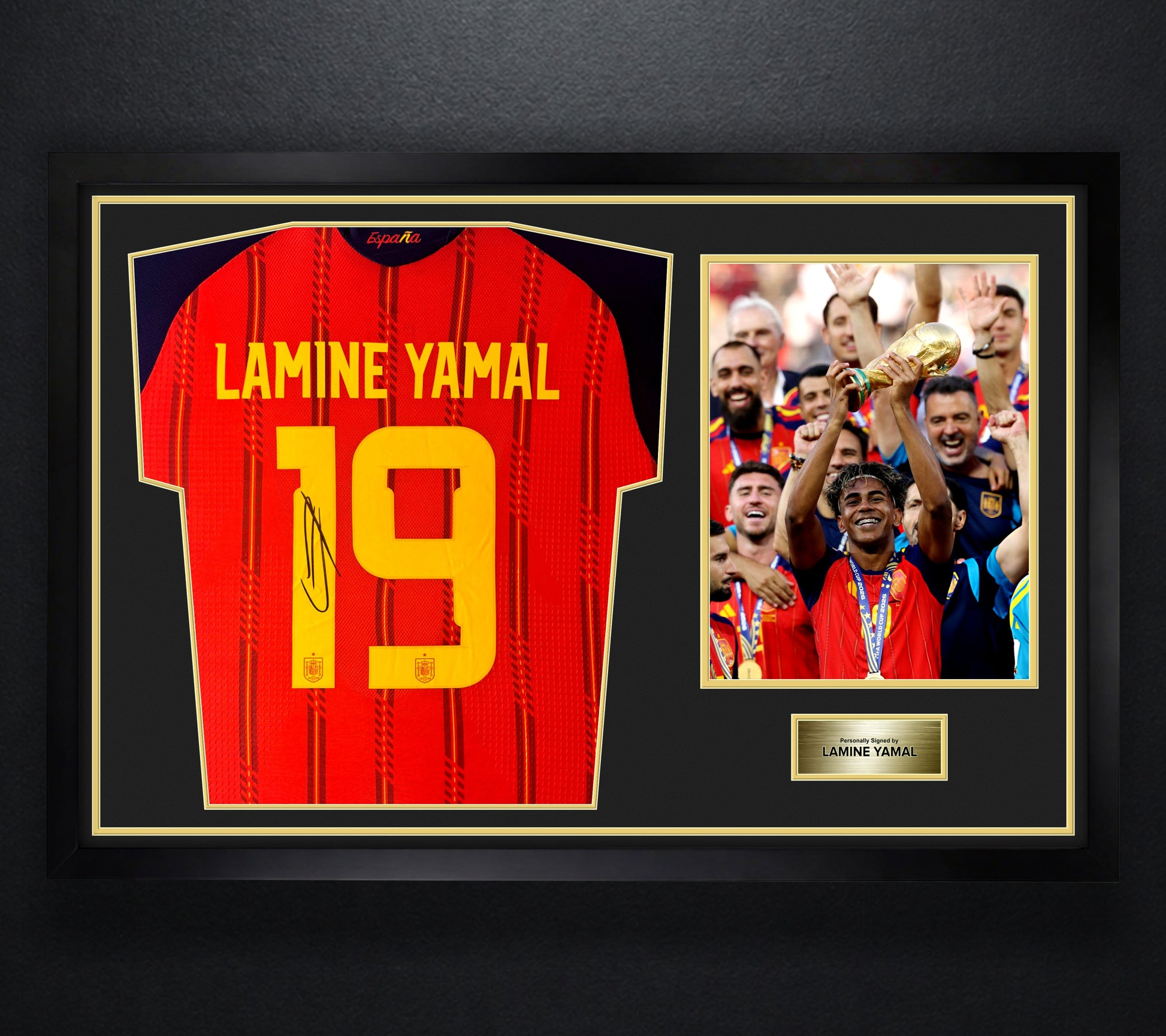 Lamine Yamal Signed Spain Jersey Framed Beckett LOA & COA - Photo of frame