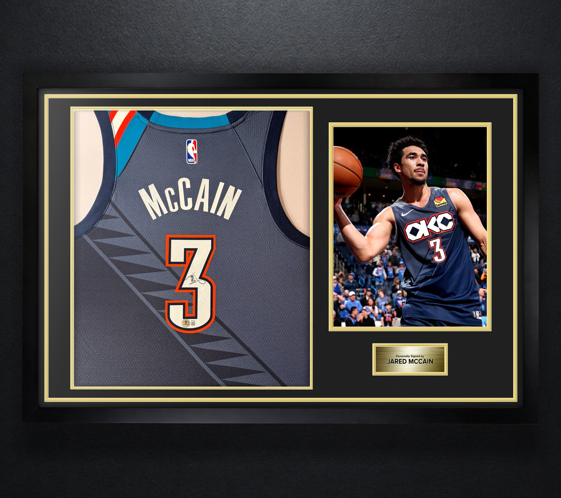 Jared McCain Signed Oklahoma City Thunder Nike Jersey Framed Beckett COA - Photo of frame