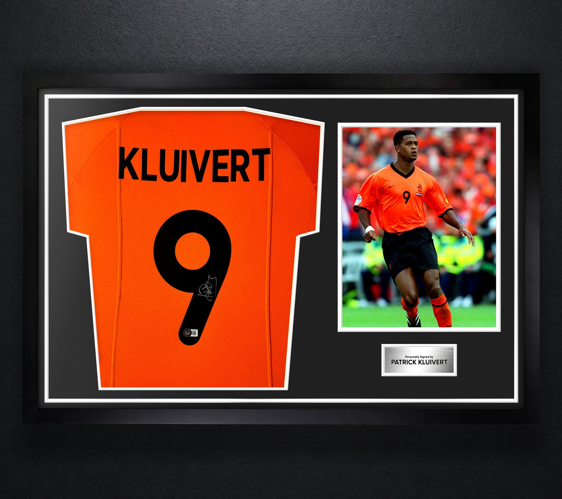 Patrick Kluivert Signed Netherlands Jersey Framed Beckett COA - Photo of frame
