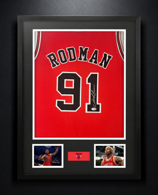 Dennis Rodman Signed Chicago Bulls Jersey Framed JSA COA - Photo of frame