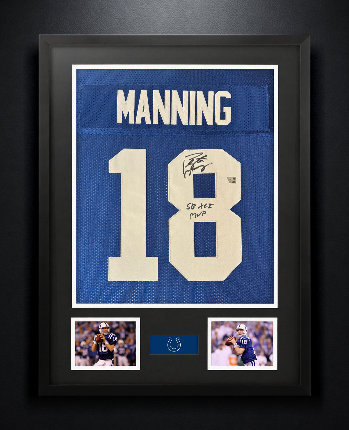 Peyton Manning Signed Indianapolis Colts Mitchell & Ness Jersey Framed Fanatics COA INSCRIBED - Photo of frame