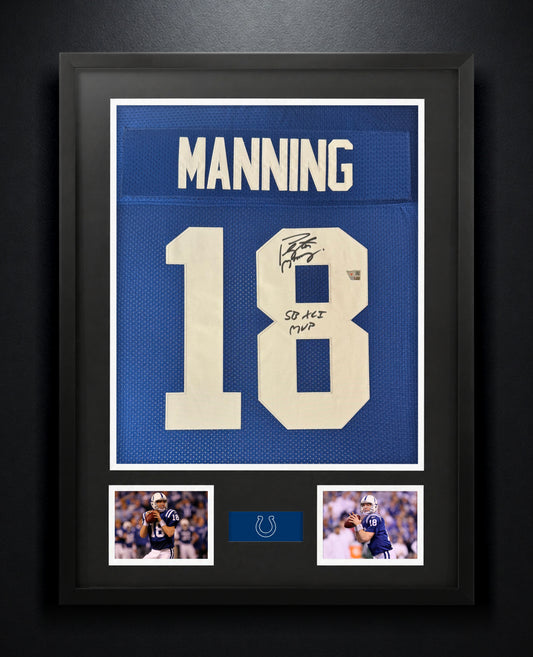 Peyton Manning Signed Indianapolis Colts Mitchell & Ness Jersey Framed Fanatics COA INSCRIBED - Photo of frame