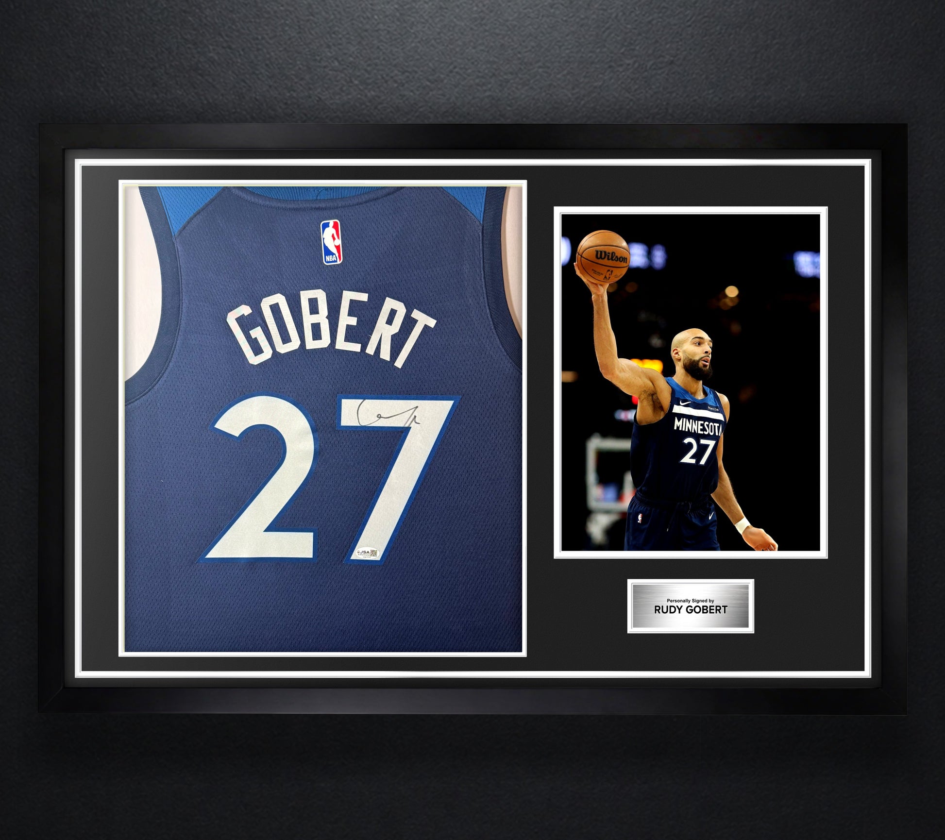 Rudy Gobert Signed Minnesota Timberwolves Nike Jersey Framed JSA COA - Photo of frame