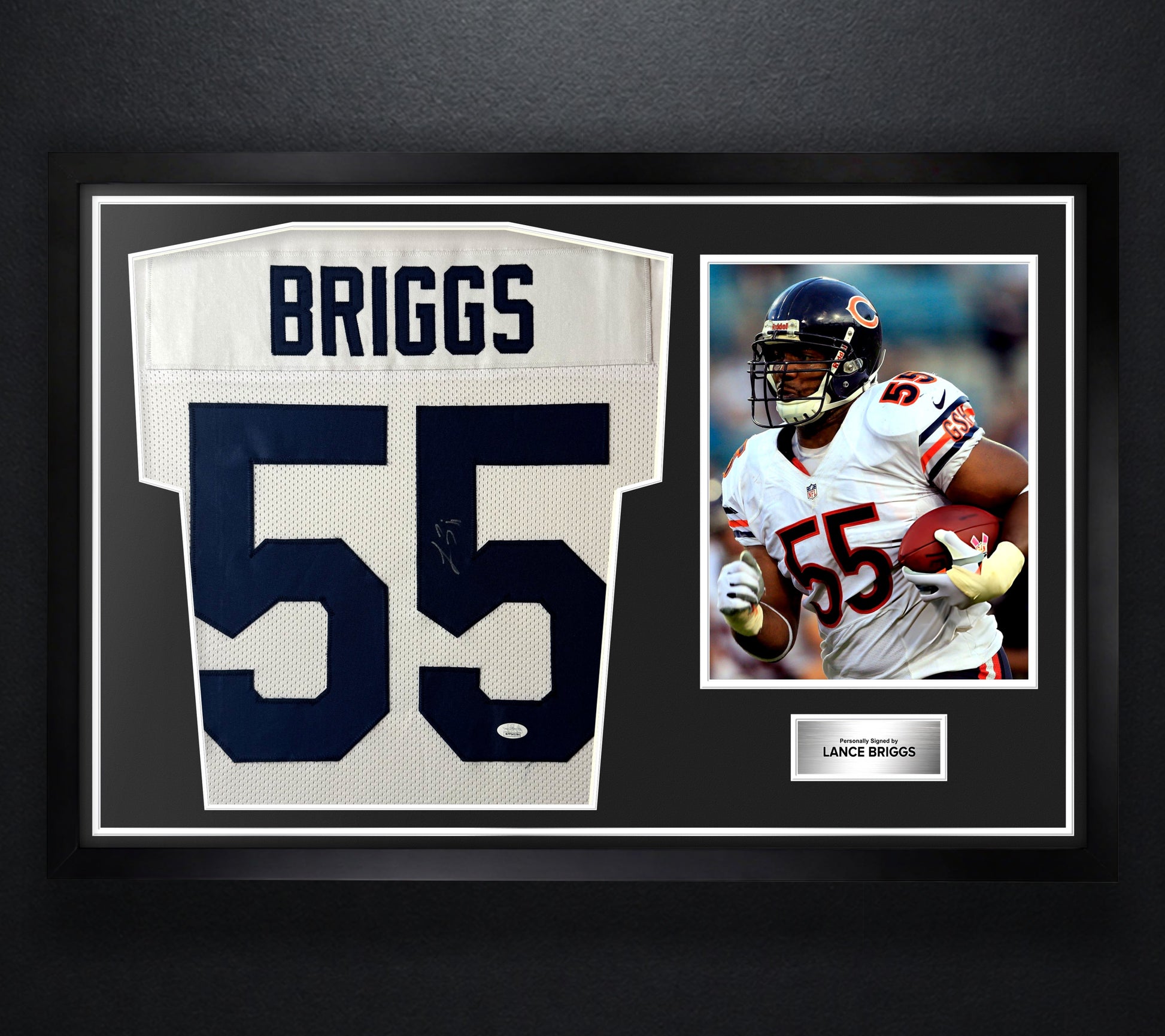 Lance Briggs Signed Chicago Bears Jersey Framed JSA COA - Photo of frame