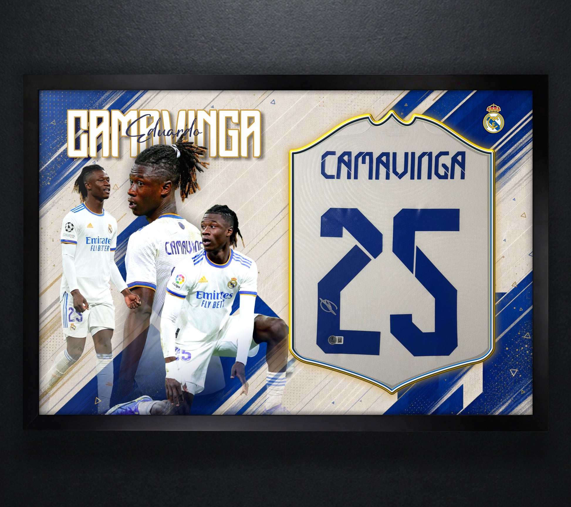 Eduardo Camavinga Signed Real Madrid Adidas Jersey Framed Beckett COA - Photo of frame