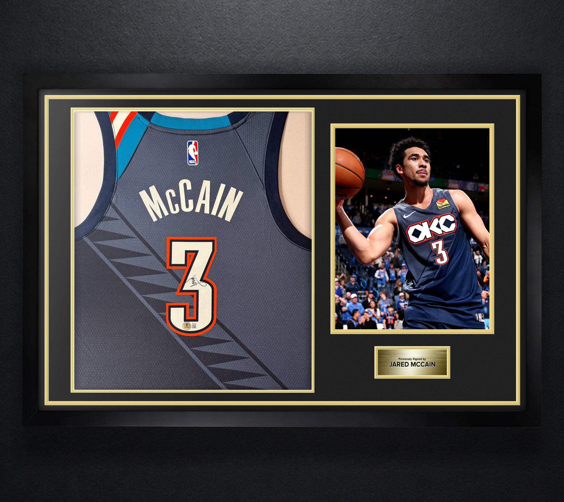 Jared McCain Signed Oklahoma City Thunder Nike Jersey Framed Beckett COA - Photo of frame