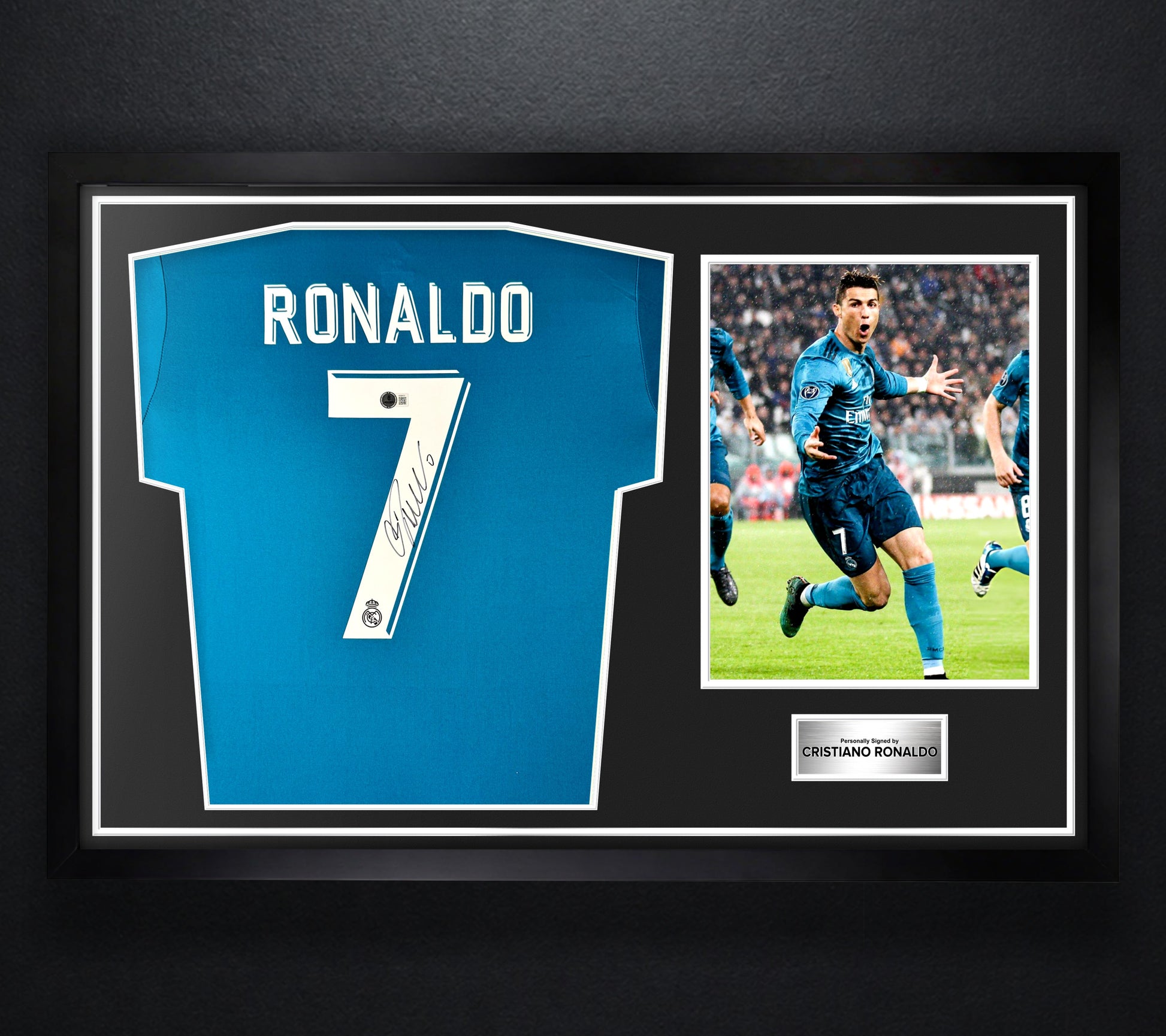 Cristiano Ronaldo Signed Real Madrid Adidas Jersey Framed Beckett LOA & COA - Close up of Number