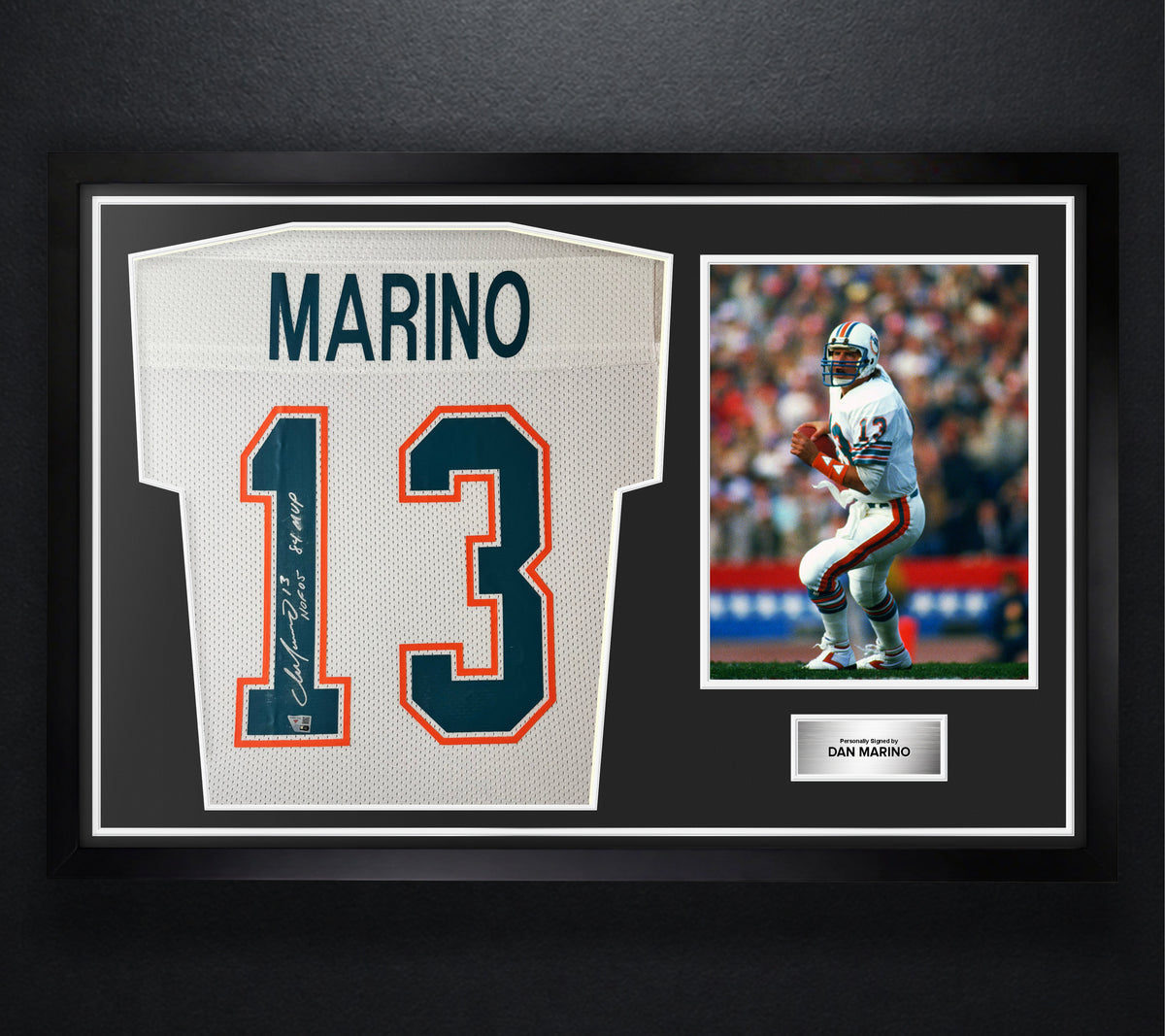 Dan Marino Signed Miami Dolphins Mitchell & Ness Jersey Framed Fanatics COA INSCRIBED - Photo of frame