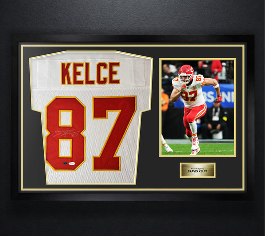 Travis Kelce Signed Kansas City Chiefs Jersey Framed JSA & GTSM COA - Photo of frame
