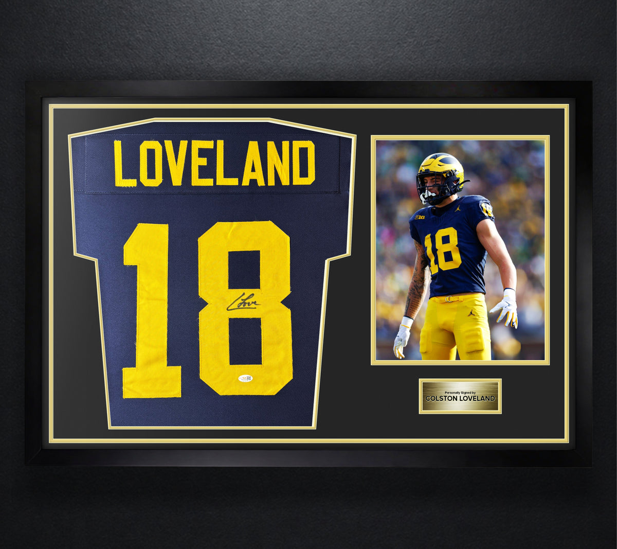 Colston Loveland Signed Michigan Wolverines Jersey Framed JSA COA - Photo of frame