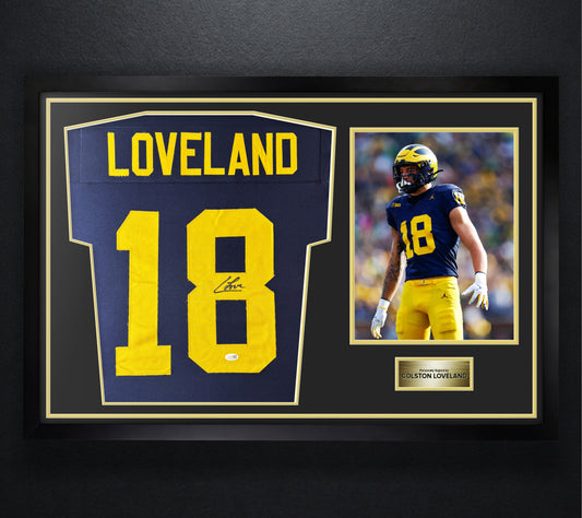 Colston Loveland Signed Michigan Wolverines Jersey Framed JSA COA - Photo of frame