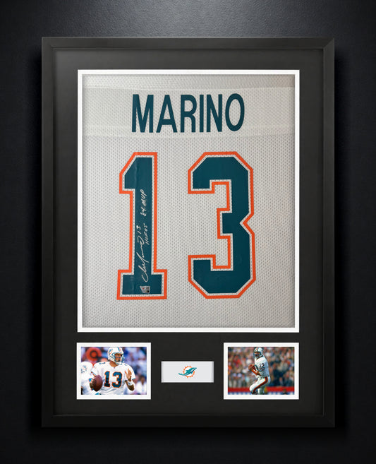 Dan Marino Signed Miami Dolphins Mitchell & Ness Jersey Framed Fanatics COA INSCRIBED - Photo of frame