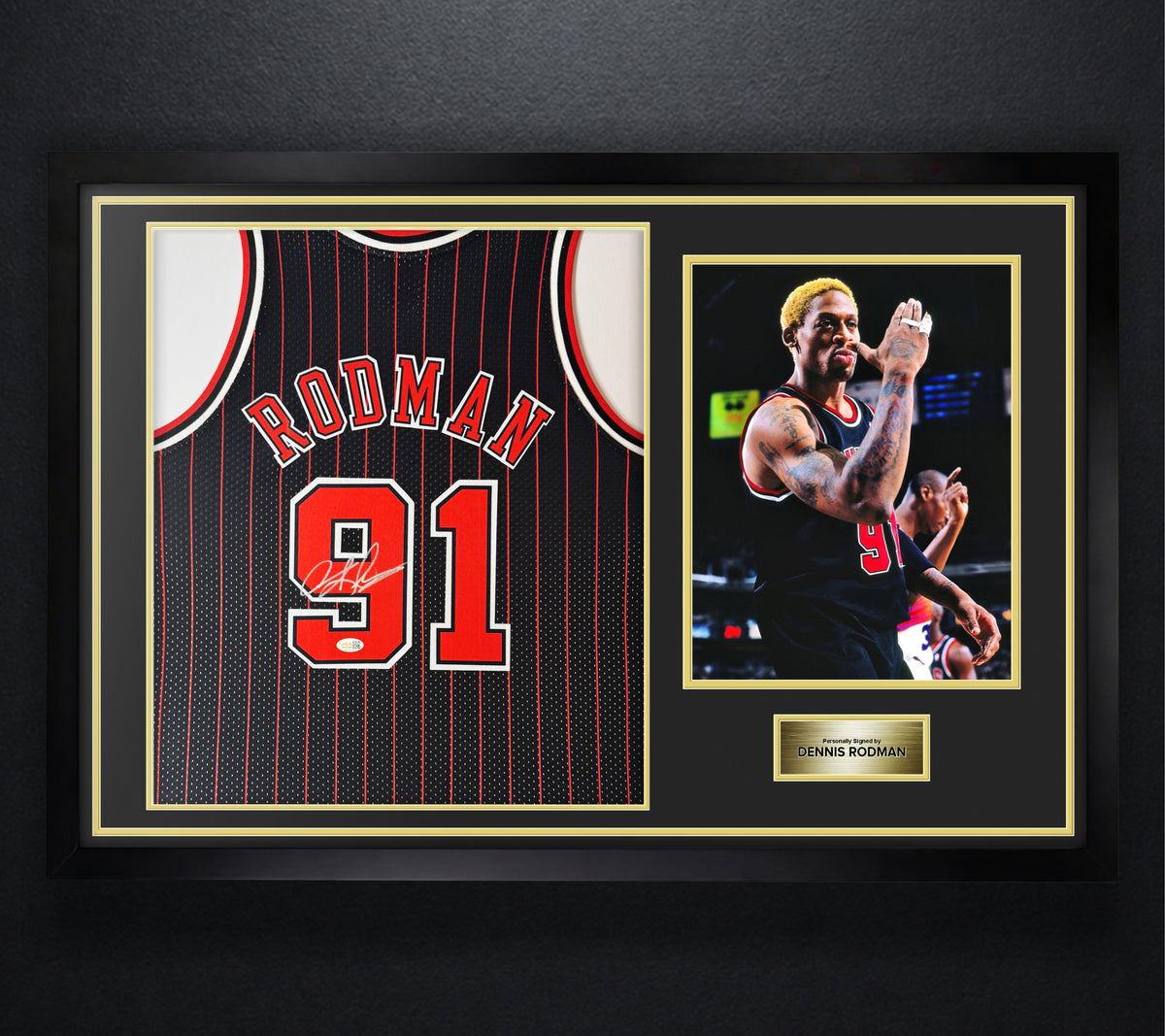 Dennis Rodman Signed Chicago Bulls Mitchell & Ness Jersey Framed JSA COA - Photo of frame