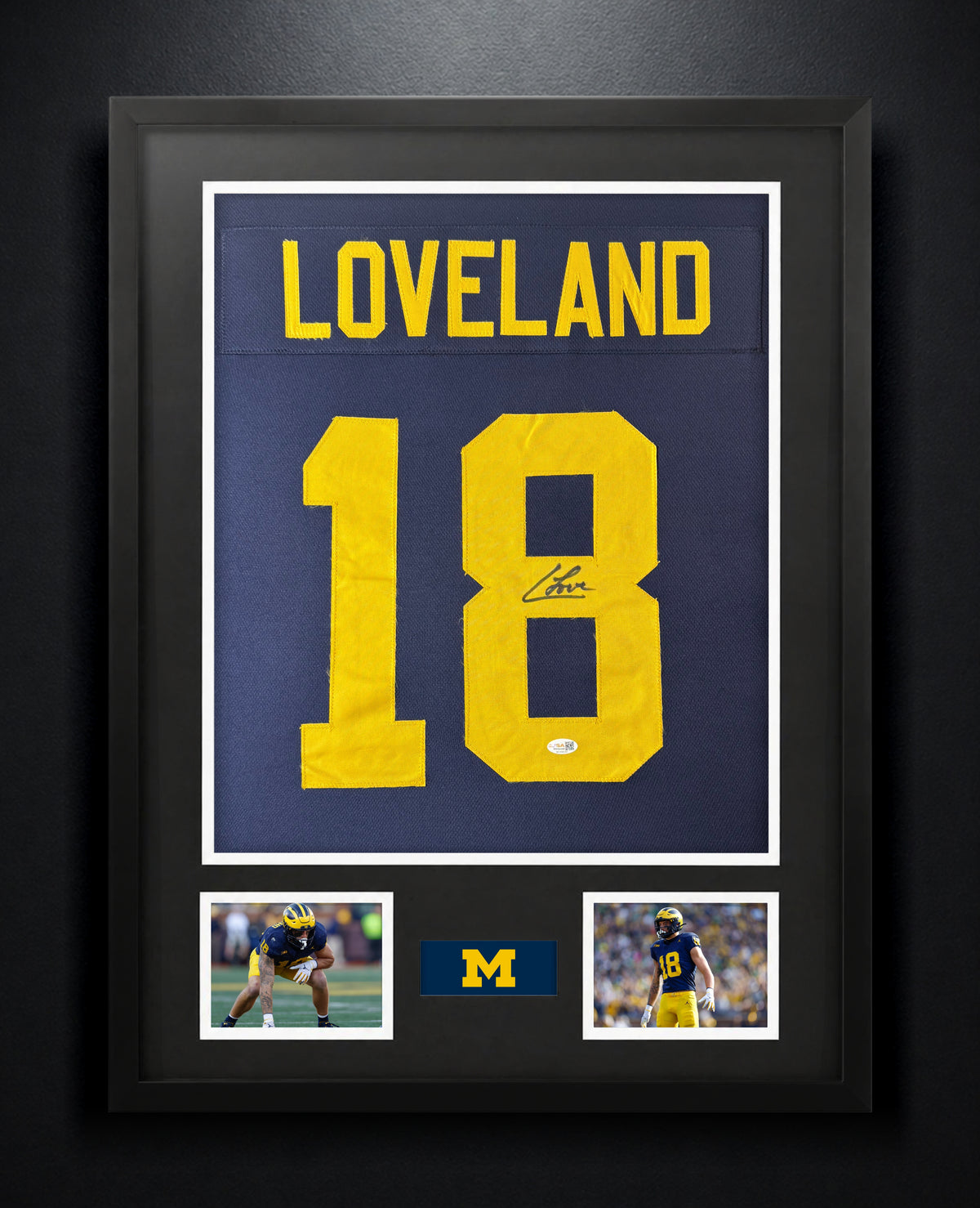 Colston Loveland Signed Michigan Wolverines Jersey Framed JSA COA - Photo of frame