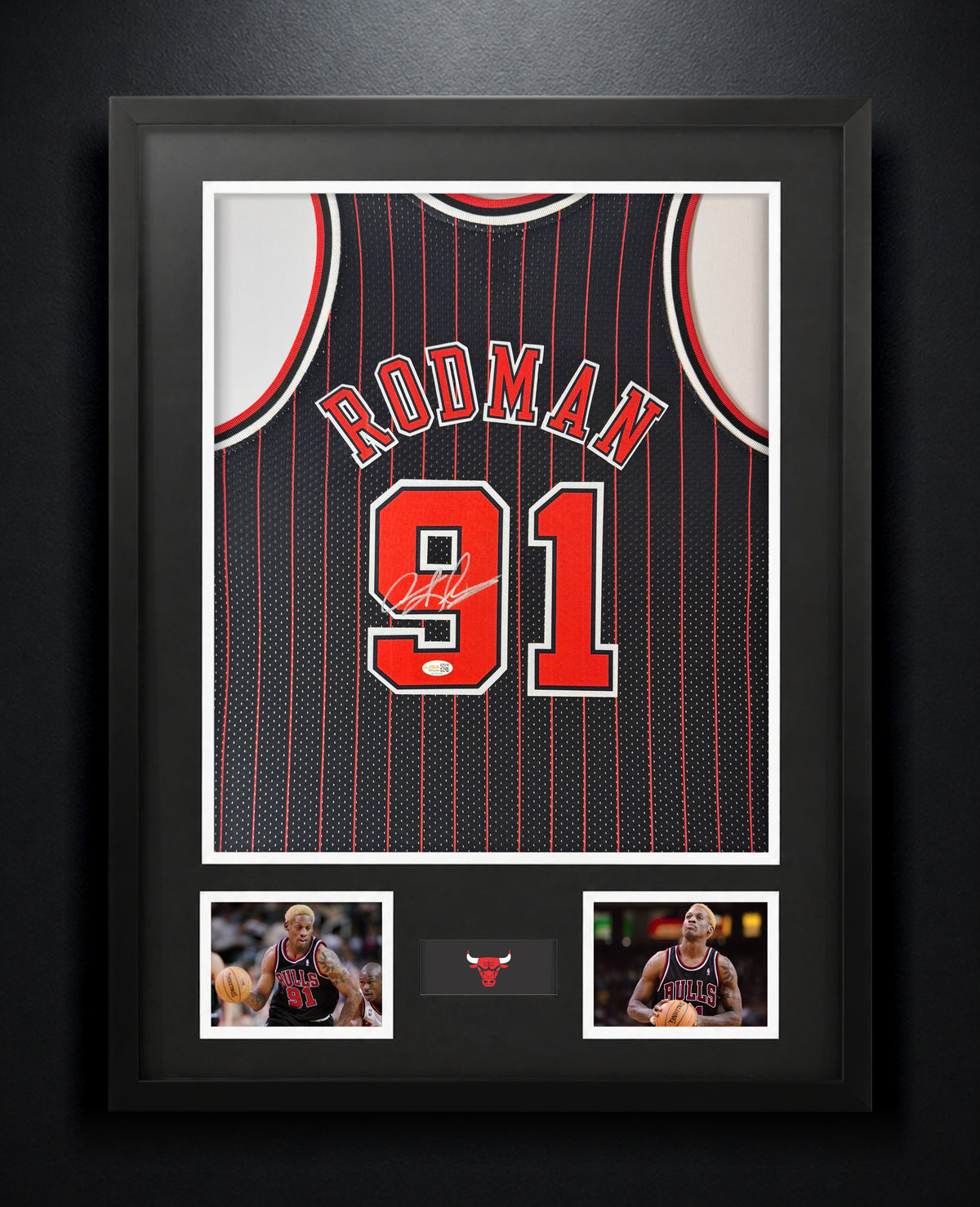 Dennis Rodman Signed Chicago Bulls Mitchell & Ness Jersey Framed JSA COA - Photo of frame