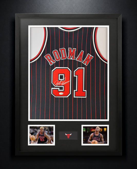 Dennis Rodman Signed Chicago Bulls Mitchell & Ness Jersey Framed JSA COA - Photo of frame