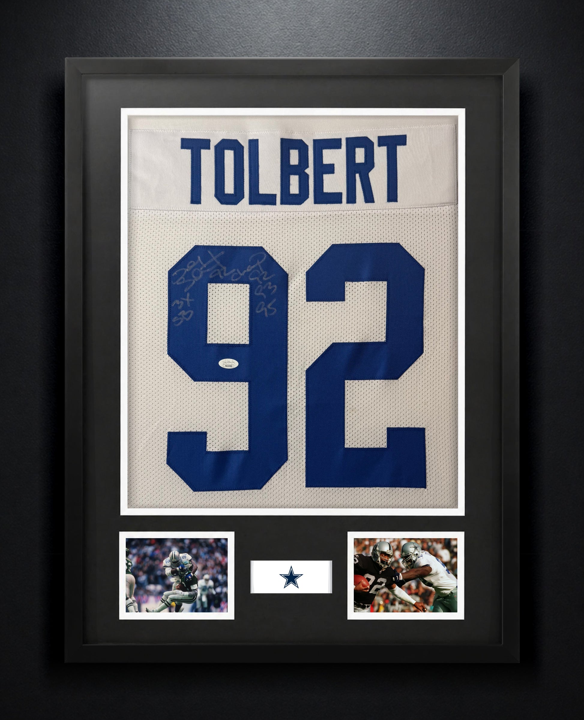 Tony Tolbert Signed Dallas Cowboys Jersey Framed JSA COA - Photo of frame