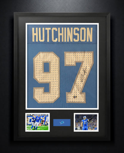 Aidan Hutchinson Signed Detroit Lions Jersey Framed Beckett COA - Photo of frame