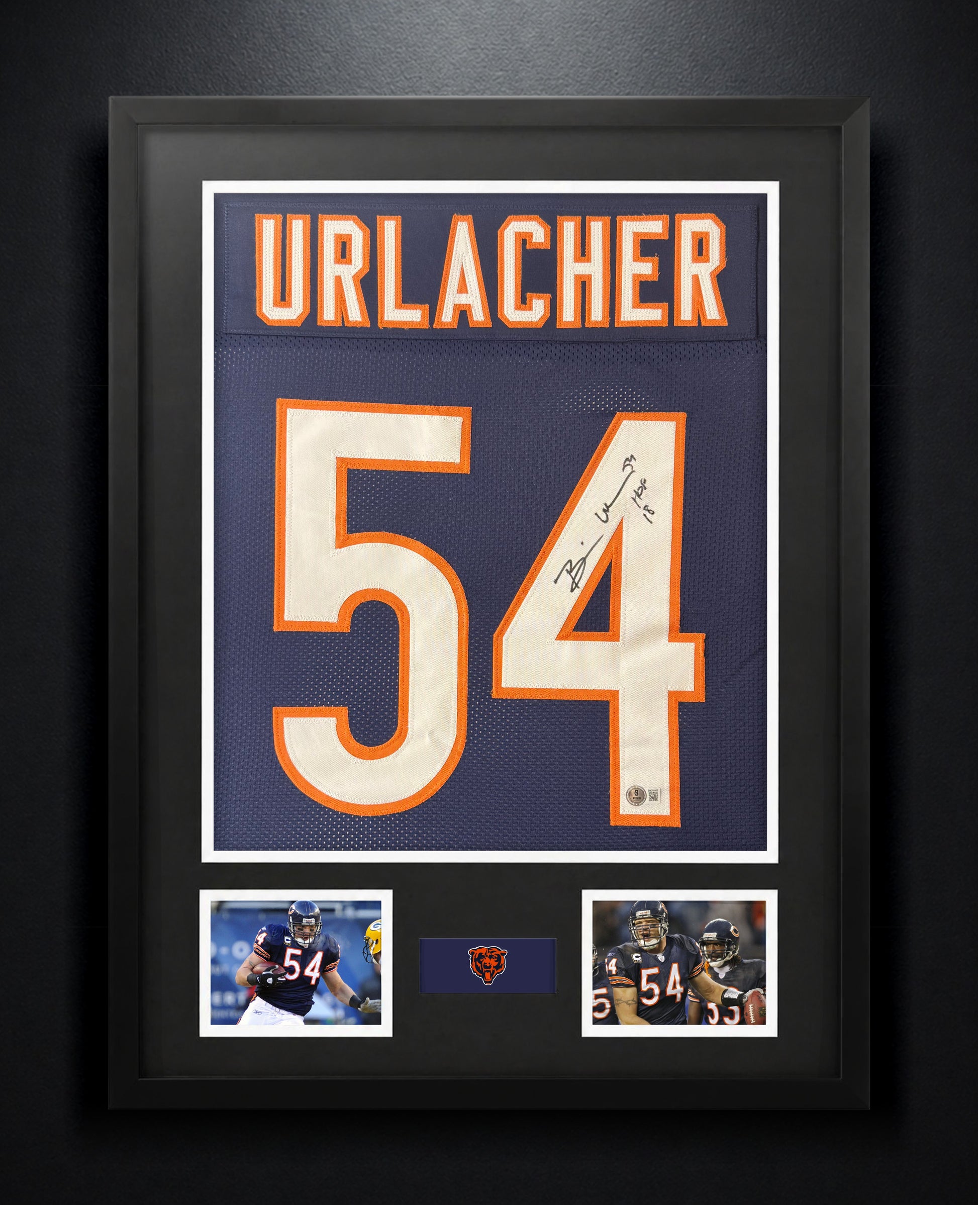Brian Urlacher Signed Chicago Bears Jersey Framed Beckett COA INSCRIBED - Photo of frame