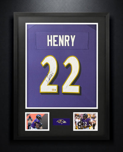 Derrick Henry Signed Baltimore Ravens Nike Jersey Framed Beckett COA - Photo of frame