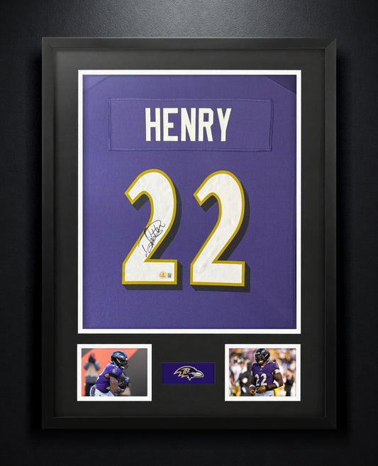 Derrick Henry Signed Baltimore Ravens Nike Jersey Framed Beckett COA - Photo of frame