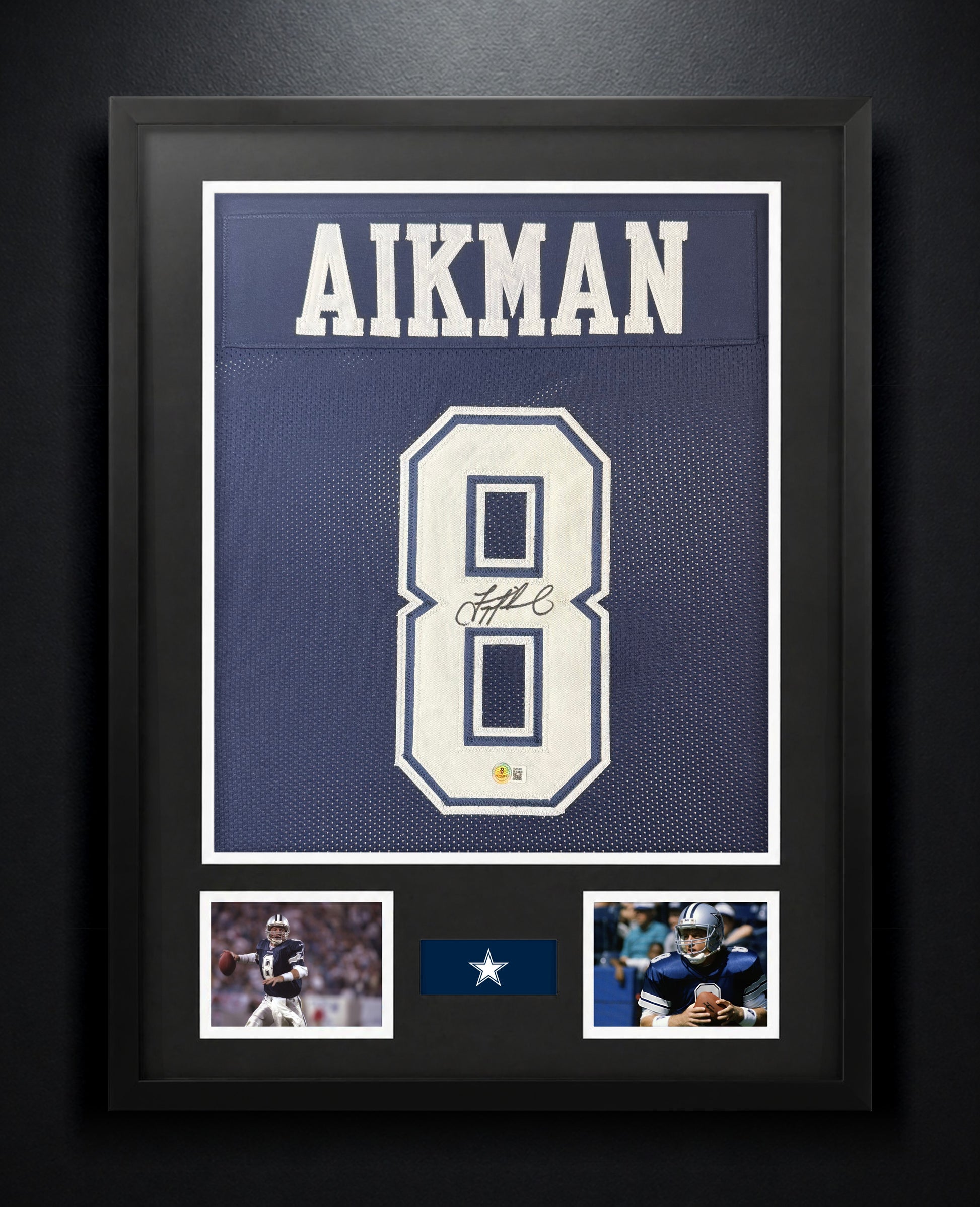 Troy Aikman Signed Dallas Cowboys Jersey Framed Beckett COA - Photo of frame