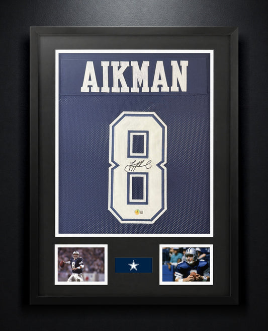 Troy Aikman Signed Dallas Cowboys Jersey Framed Beckett COA - Photo of frame