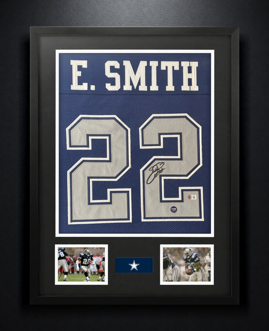 Emmitt Smith Signed Dallas Cowboys Jersey Framed Beckett & Prova COA - Photo of frame