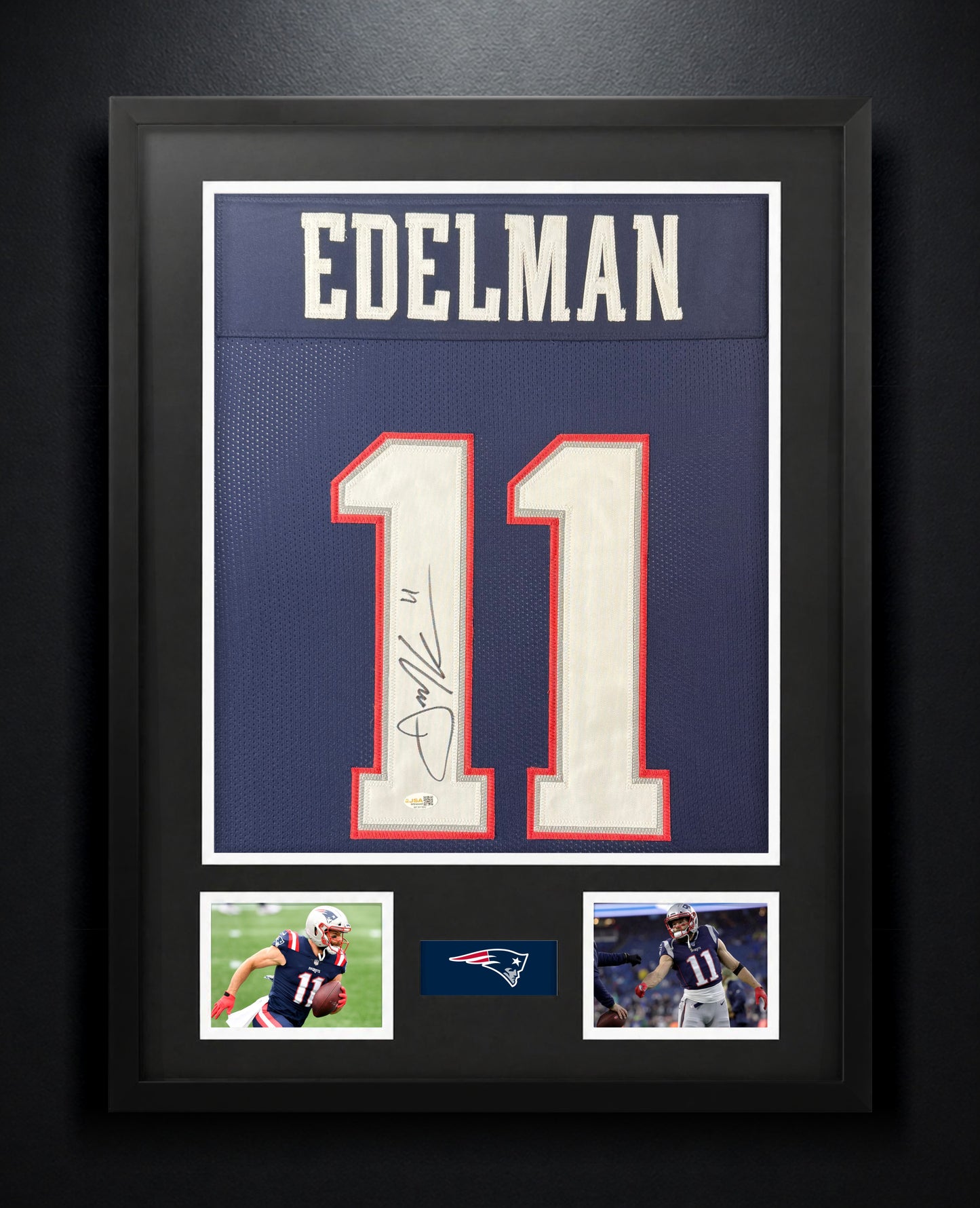 Julian Edelman Signed New England Patriots Jersey Framed JSA COA - Photo of frame