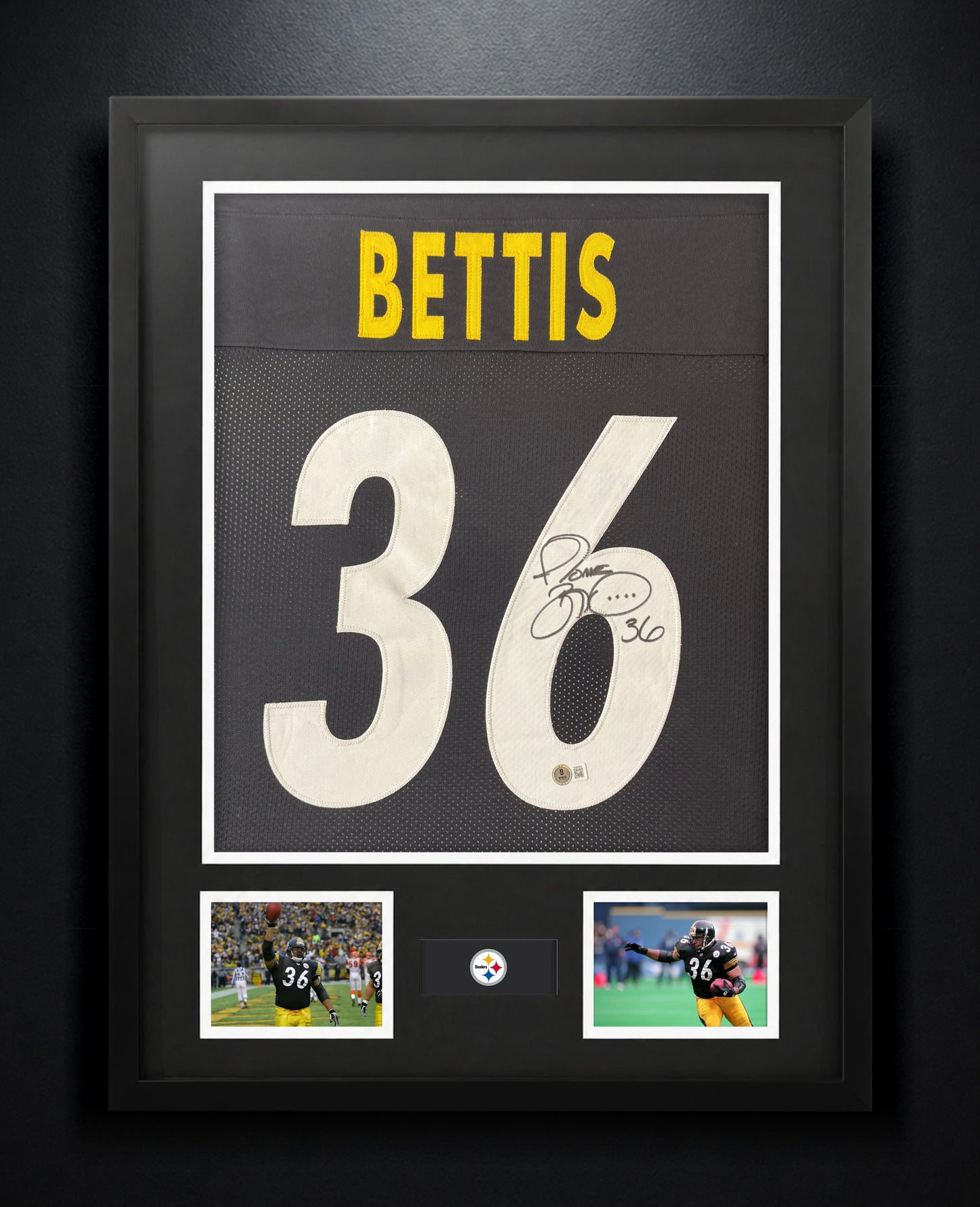 Jerome Bettis Signed Pittsburgh Steelers Jersey Framed Beckett COA - Photo of frame