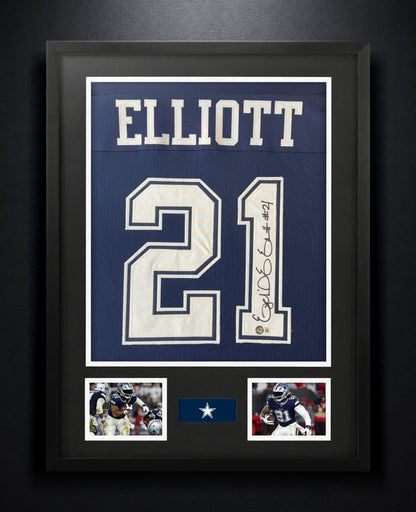 Ezekiel Elliott Signed Dallas Cowboys Jersey Framed Beckett COA - Photo of frame